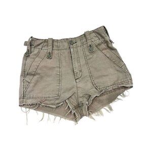 Free People Women's Utility Shorts Beige Size 4 Raw Hem Patch Detail